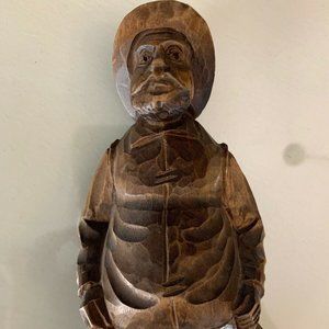 Antique Hand Carved Figure of a Man Holding Flask